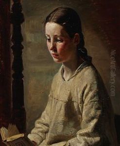 A Young Girl Reading by August Andreas Jerndorff