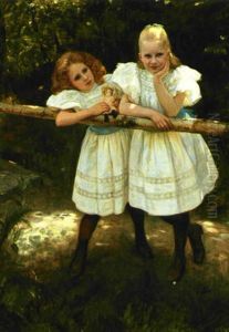 Gerda Og Elin. Portraetgruppe I En Ave. Naturlig Storrelse