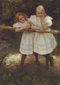 Gerda Og Elin. Portraetgruppe I En Have. Naturlig Storrelse Gerda Og Elin. Portraetgruppe I En Have. Naturlig Storrelse