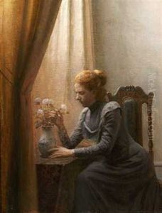 Interior Med Ung Pige Der Dufter Til En Hvid Rose Interior Med Ung Pige Der Dufter Til En Hvid Rose