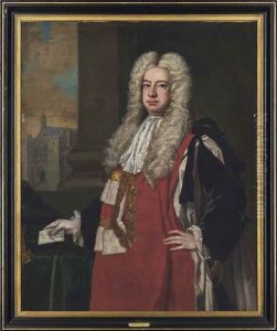 Portrait Of Lord Raymond 1st Baron Raymond (1673-1733), Three-quarter-length Holding A Note, Cathedral Beyond