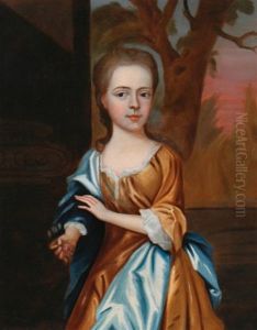 Portrait Of A Young Girl In A Landscape Setting, Holding A Rose by Charles Jervas