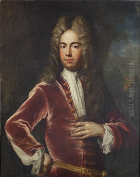 Portrait Of A Gentleman, Half-length, In A Claret Coat, Standing Before An Open Landscape - view 1