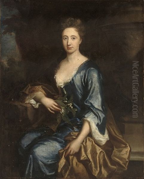 Portrait Of A Lady, In A Blue Dress And Brown Wrap - view 1