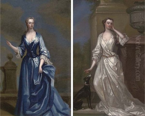 Portrait Of Maria Skerrett, Lady Walpole In A Blue Dress On A Balcony (+ Portrait Of The Countess Of Bridgewater In A White Dress With A Dog By Her Side - view 1