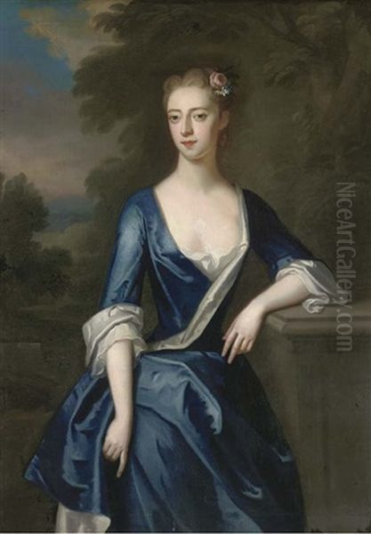 Portrait Of A Lady, Three-quarter-length, (elizabeth Partheriche?) In A Blue Dress With A Landscape Beyond - view 1