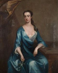 Portrait Of A Lady (miss Shafto?) In A Blue Dress And Holding A Sprig Of Orange Blossom