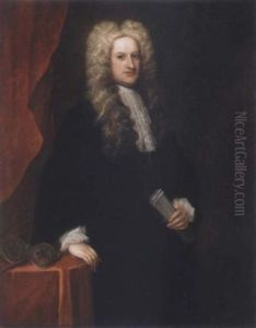 Portrait Of John Willes, Chief Justice Of Chester, Standing By A Table, Wearing A Dark Coat
