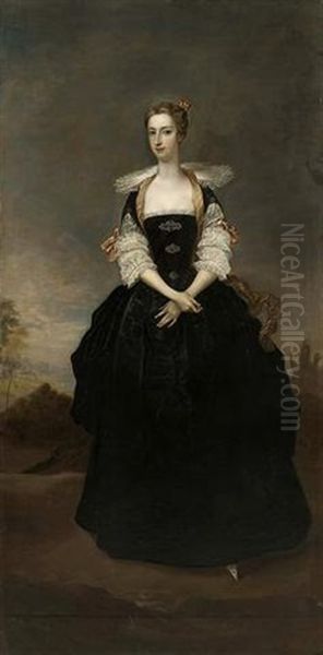 Portrait Of A Lady (a Member Of The Dundas Family?) In A Black Van Dyck Dress, In A Landscape - view 1