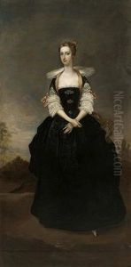 Portrait Of A Lady (a Member Of The Dundas Family?) In A Black Van Dyck Dress, In A Landscape by Charles Jervas