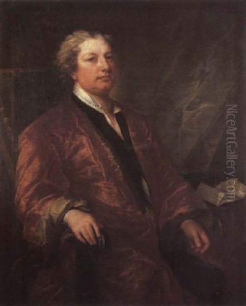 Portrait Of A Gentleman In A Dark Blue Coat And A Burgundy Gown, At A Table - view 1