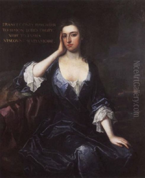 Portrait Of Frances, Daughter Of Simon, Lord Digby, And Wife Of James, Viscount Scudamore, In A Blue Dress, A River Landscape Beyond - view 1