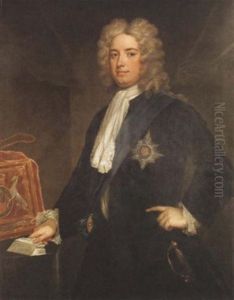 Portrait Of Sir Robert Walpole As Chancellor Of The Exchequer, In A Black Velvet Coat, Wearing The Star And Riband Of The Order Of The Garter by Charles Jervas