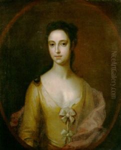 A Portrait Af Elisabeth Stevens Wearing A Yellow Dress by Charles Jervas