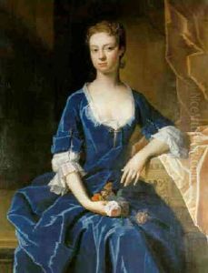 Portrait Of A Lady, Seated Three-quarter Length, Wearing Blue Velvet Dress Holding Roses