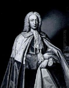 Portrait Of A Grey, 5th Lord Maynard, Dressed In Peer's Robes, Standing Three-quarter Length Beside His Coronet