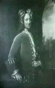 Portrait Of Joseph Crouchley (1671-1741), Standing Half     Length, Wearing A Brown Coat, A Landscape Beyond