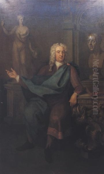 Fulllength, Seated, Wearing Blue Robes, A Statue Of  Minerva And A Bust Of Cicero By His Side - view 1