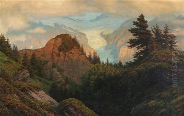 Evening In The Brener-oberlands Highlands, In The Background The Grindelwald Glacier - view 1