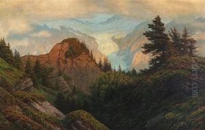 Evening In The Brener-oberlands Highlands, In The Background The Grindelwald Glacier