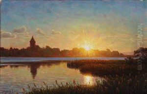 Sunset Over Ribe At St. Catharina Church by Henrik Gamst Jespersen