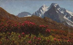 Alp Landscape With Red Flowers by Henrik Gamst Jespersen