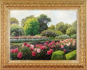 Summer Garden Scenery With Peonies