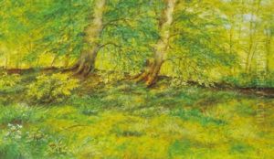 Ved Et Skovbryn, I Forgrunden Vilde Blomster Ved Et Skovbryn, I Forgrunden Vilde Blomster