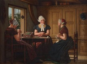 Interior With Needleworking Women by Carl Ludwig Jessen