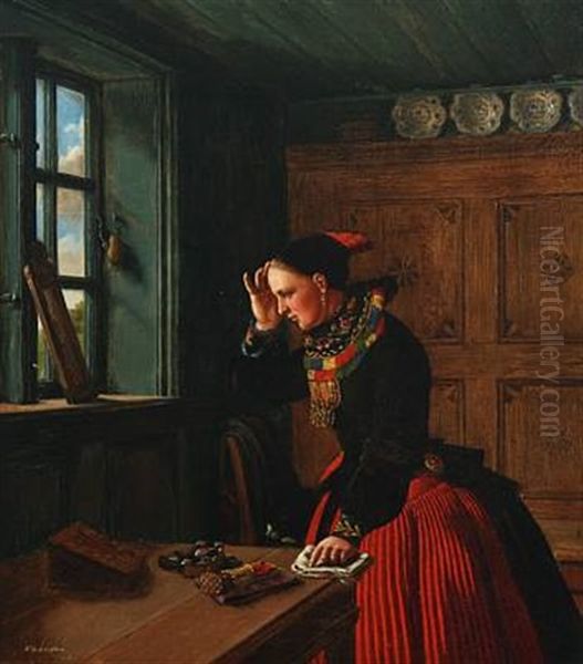 Woman In A Folk Costume From Amager To Beautify Herself - view 1