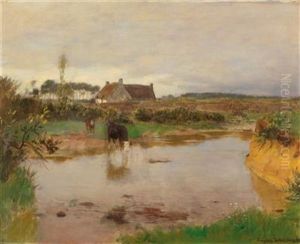 River Landscape With Cows thumbnail