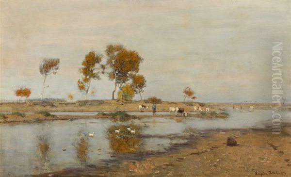River Landscape With Cows - view 1