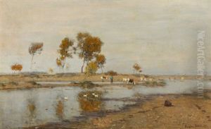 River Landscape With Cows by Eugen Jettel