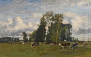 Grazing Cows On A Meadow by Eugen Jettel