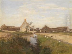 Idyllic Farmhouse Scene With Ducks by Eugen Jettel