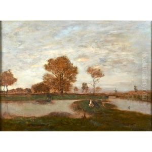 Untitled (landscape With Cows) by Eugen Jettel