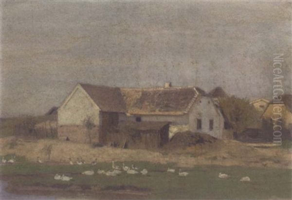 Geese Before A Farmstead - view 1
