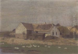 Geese Before A Farmstead by Eugen Jettel