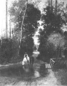 Bewaldete Landschaft Mit Zwei Pferden An Der Wasserstelle by Eugen Jettel