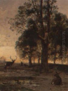 Hirsche Auf Einer Lichtung by Eugen Jettel