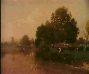 Flusslandschaft Mit Ruhender Herde by Eugen Jettel