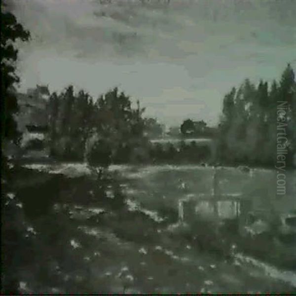 Wiesenlandschaft Mit Weidenden Kuhen - view 1