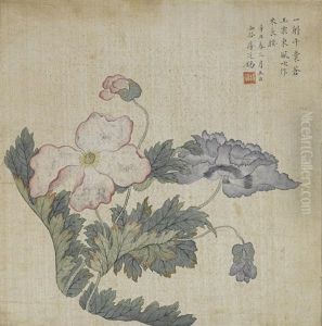 Two Paintings Of Flowers by Jiang Tingxi