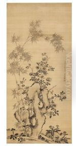 Bamboo, Roses And Rock by Jiang Tingxi