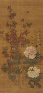 Poeny Bee And Butterfly by Jiang Tingxi