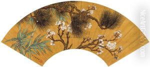 Pine Trees, Bamboo And Chrysanthemun by Jiang Tingxi