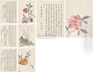 Flowers And Calligraphy by Jiang Tingxi