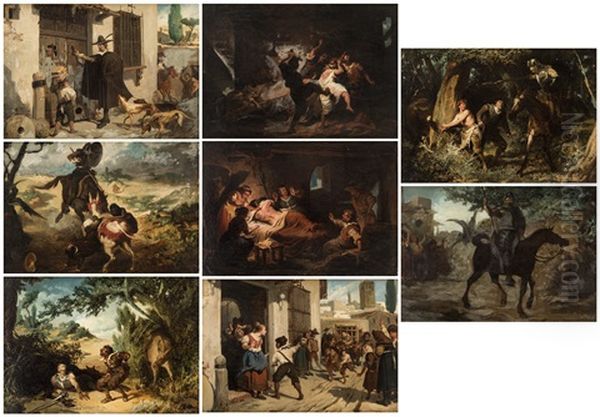 A Group Of 8 Paintings Depicting Scenes From "don Quijote De La Mancha" By Miguel De Cervantes - view 1