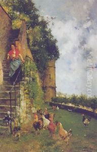 Feeding The Chickens by Jose Jimenez y Aranda