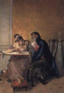 Caballero Cortejando A Una Dama Mientras Ella Borda by Jose Jimenez y Aranda